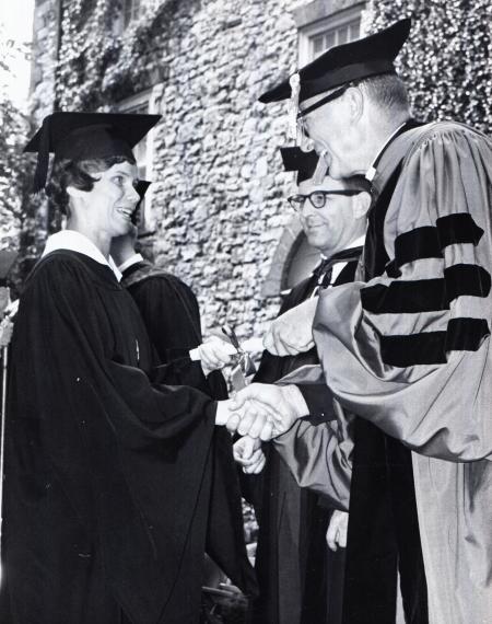 Josie Prescott Campbell receives her diploma at Commencement, 1965
