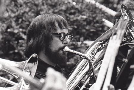 Cyril Dwiggins plays at Commencement, 1974