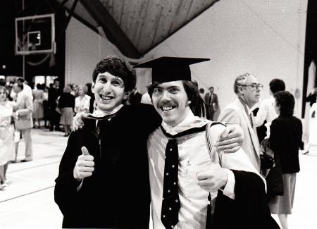 Students celebrate after Commencement, 1983
