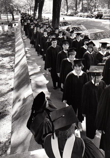 Student procession at Commencement, 1987