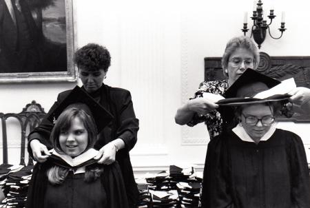 Students prepare for Commencement, 1991