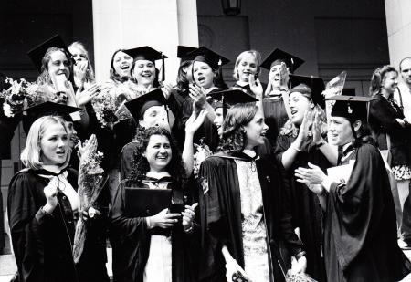 Delta Nu sisters at Commencement, 1997