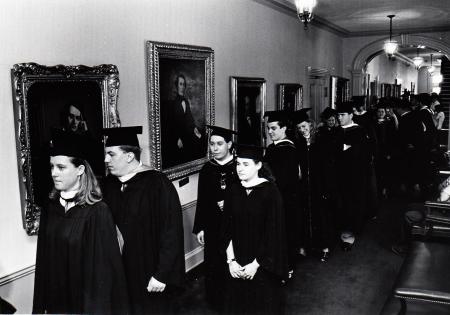 Students in Old West at Commencement, 1996