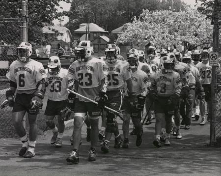 Men's Lacrosse Team before a game, 1991