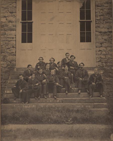 Class of 1865 outside West College, 1865