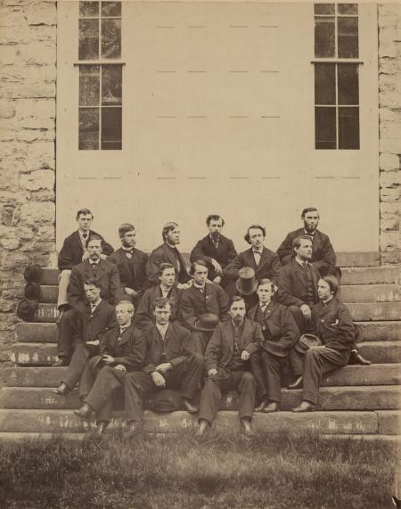 Class of 1866 outside West College, 1866