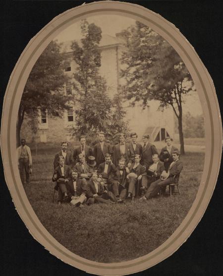 Class of 1870 outside West College, 1867