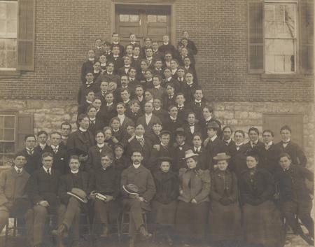 Prep School Class of 1899 outside South College, 1899