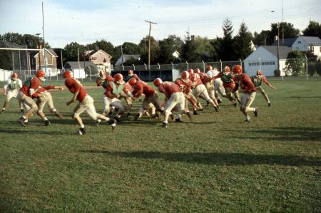 Football practice scrimmage, 1958