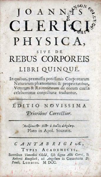 Physica, Sive De Rebus Corporeis Libri Quinque..Editio Novissima