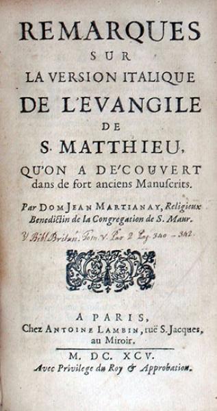 Remarques Sur La Version Italique De L'Evangile De S. Matthieu...