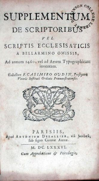 Supplementum De Scriptoribus Vel Scriptis Ecclesisaticis...