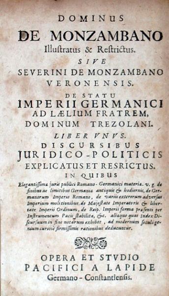 De Statu Imperii Germanici.Liber Vnvs. Discursibus Juridico-Politicis...