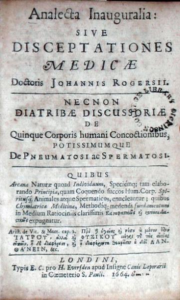 Analecta Inauguralia: Sive Disceptationes Medicae….Nec Non Diatribae...