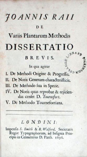 De Variis Plantarum Methodis Dissertatio Brevis, De Methodi Origine & Progressu (I)
