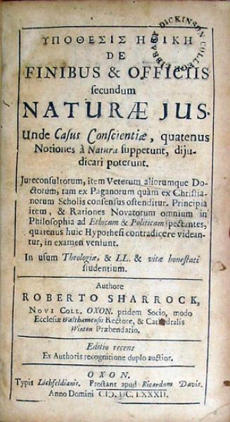 Υποθεσις Ηθικη De Finibus & Officiis secundum Naturae Jus