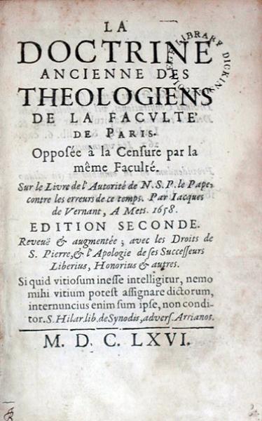 La Doctrine Ancienne Des Theologiens De La Facvlté De Paris...