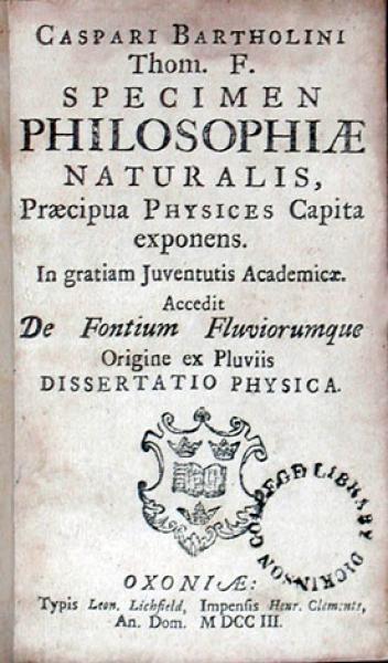 Specimen Philosophiae Naturalis, …Accedit De Fontium Fluviorumque...