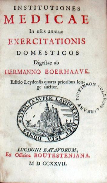 Institutiones Medicae In usus annuae Exercitationis Domesticos.Editio Leydensis quarta