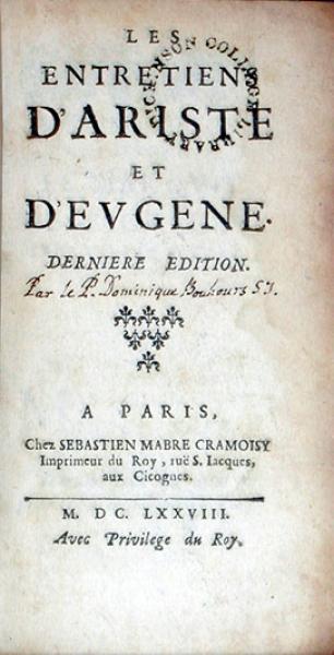 Les Entretiens D'Ariste et D'Evgene. Derniere Edition