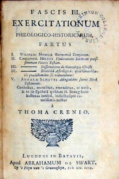 Fascis III. Exercitationum Philologico-Historicarum, Fartus. Wilhelmi Mommae... (I)