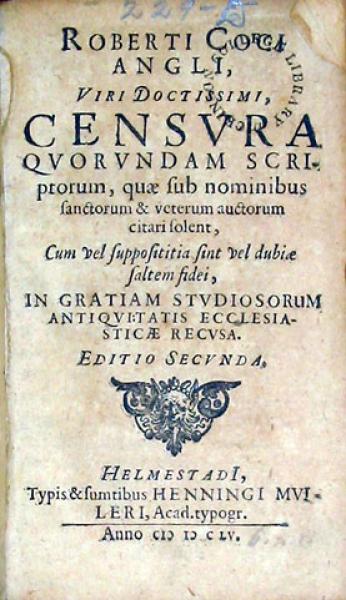 Censvra Qvorvndam Scriptorum, quae sub nominibus sanctorum...
