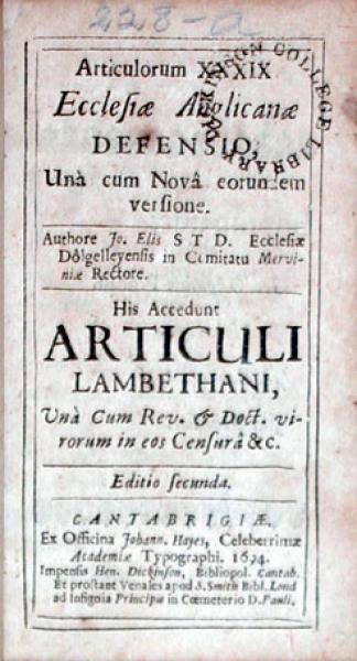 Articulorum XXXIX Ecclesiae Anglicanae Defensio, Unà cum Novâ...