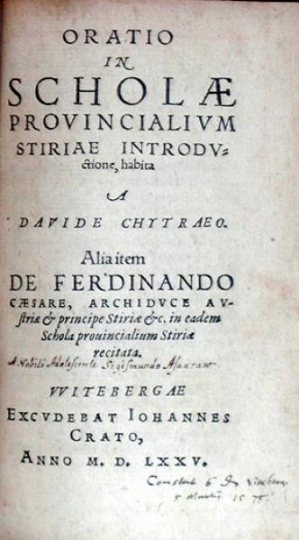 Oratio In Scholae Provincialivm Stiriae Intordvctione