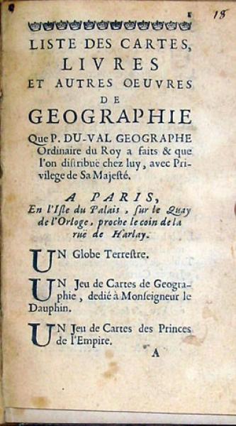 Liste Des Cartes, Livres Et Autres Oeuvres De Geographie Que P. Du-Val...