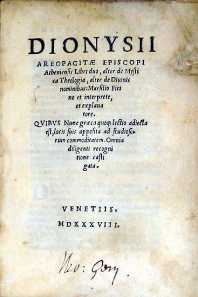 Libri duo, alter de Mystica Theologia, alter de Diuinis nominibus