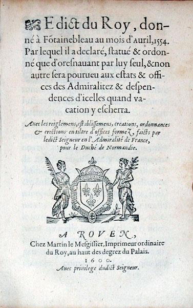 Edict du Roy, donné à Fotainebleau au mois d'Auril, 1554...