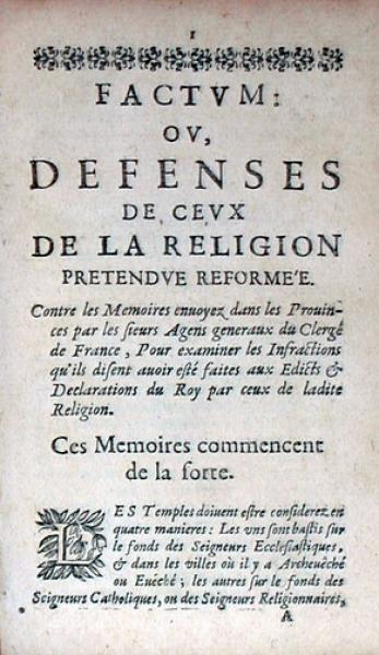 Factvm: Ov, Defenses De Cevx De La Religion Pretendve Reformée...