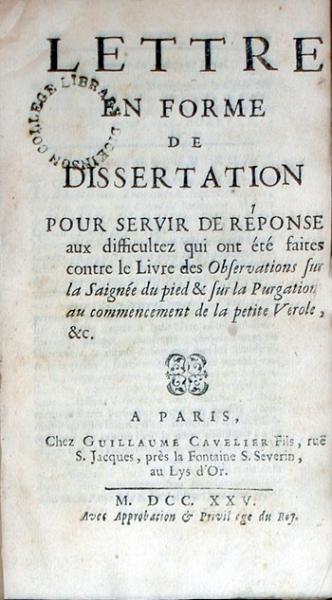 Lettre En Forme De Dissertation Pour Servir De Réponse aux difficultez...