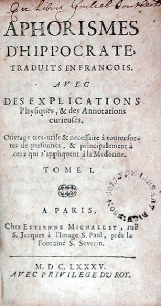 Aphorismes D'Hippocrate, Traduits En Francois