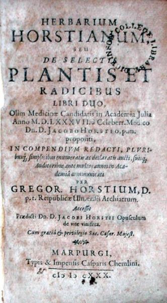 Herbarium Horstianum, Seu De Selectis Plantis Et Radicibus...