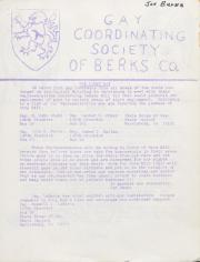 Gay Coordinating Society of Berks County, Reading (GCS Berks) Newsletter - April 1976
