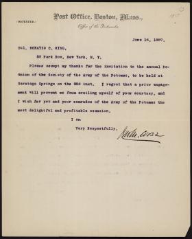 Letter from John Corse to Horatio Collins King