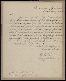 Letter from Roger B. Taney to the District of New Haven Collector of Customs