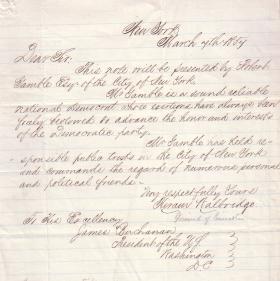 Letter from Hiram Walbridge to James Buchanan