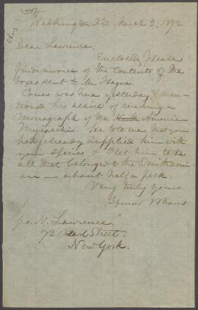 Letter from Spencer Baird to George Lawrence