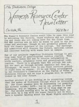 Women's Resource Center Newsletter (Sep. 1978)