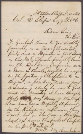 Letter from M. Chamberlin to Eli Slifer