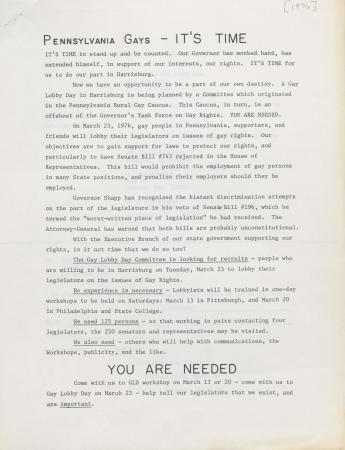 Gay Lobby Day Committee Recruitment Flyers - 1976 