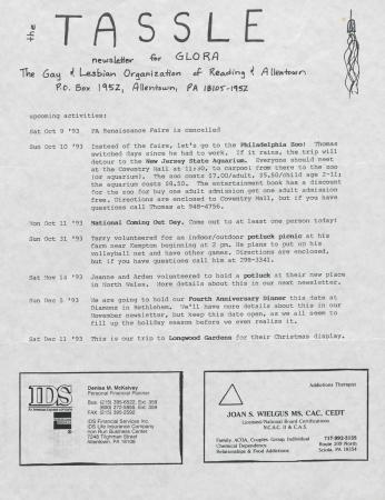 Tassle Newsletter - October 1993