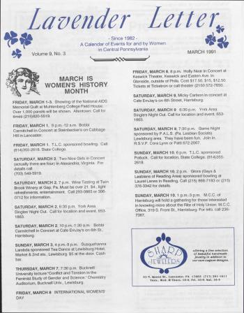 Lavender Letter (Harrisburg, PA) - March 1991