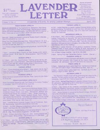 Lavender Letter (Harrisburg, PA) - April 1993