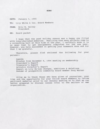 Lily White & Company Memos - 1995