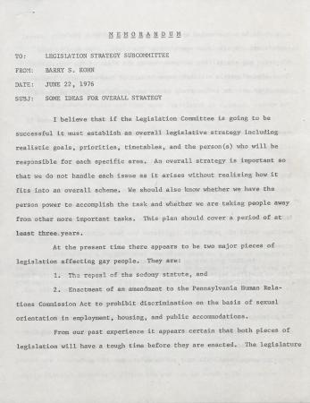 PA Rural Gay Caucus Memo - June 22, 1976