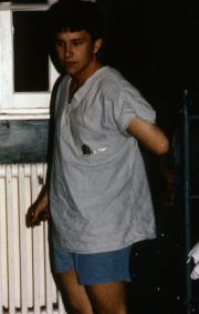 Student poses absentmindedly, c.1983