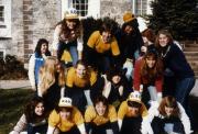 Kappa Alpha Theta members create a pyramid, c.1985